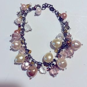 Pearls Pink Crystals Seed Beads Charm Bracelet
